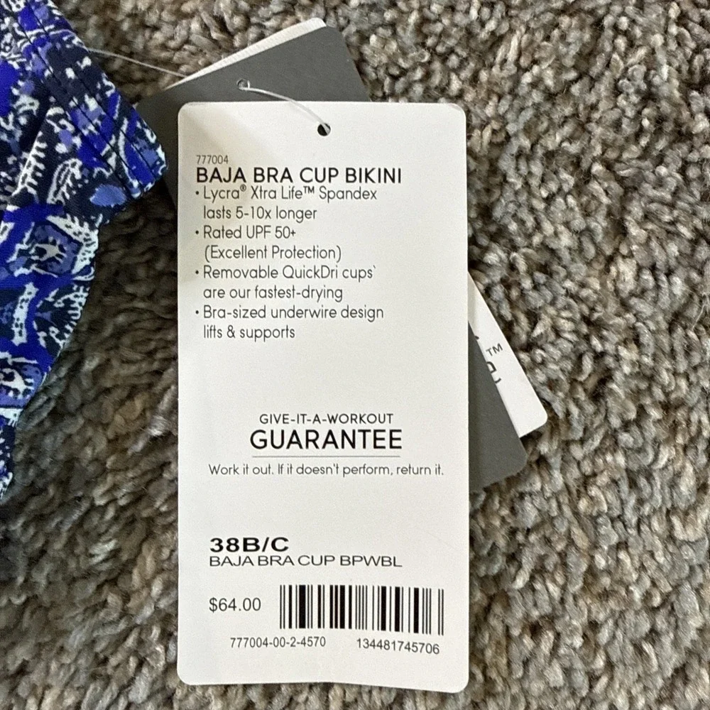 Athleta Baja Cup Bra Swim Bikini Top Women's Size 38‎ B/C Blue Boho Mosaic Print